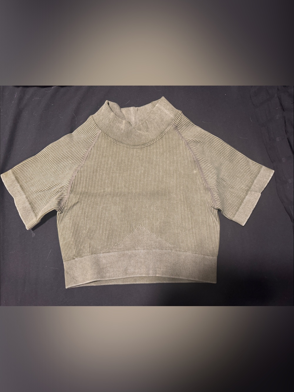 Olive Ribbed Turtleneck Short-Sleeve Sweater